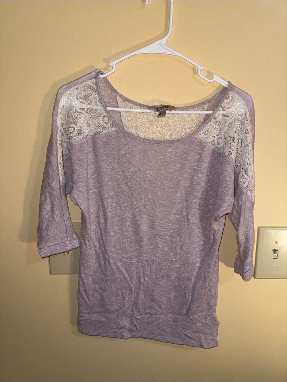Decree Lavender Lace Shoulder Scoop-Neck Top